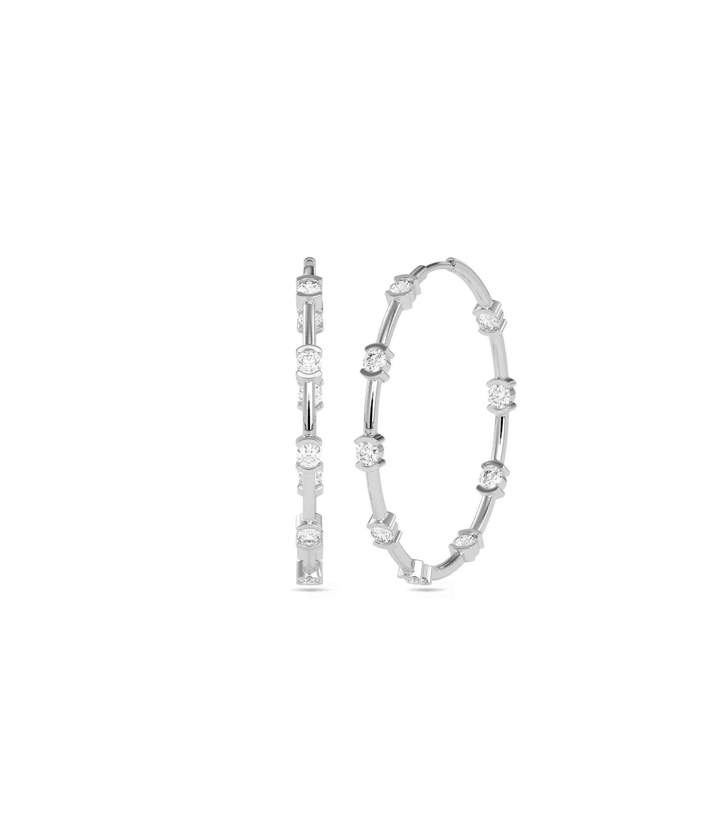 Diamond Station Round Hoop Earring - 79e | Everyday 14K Gold Jewelry