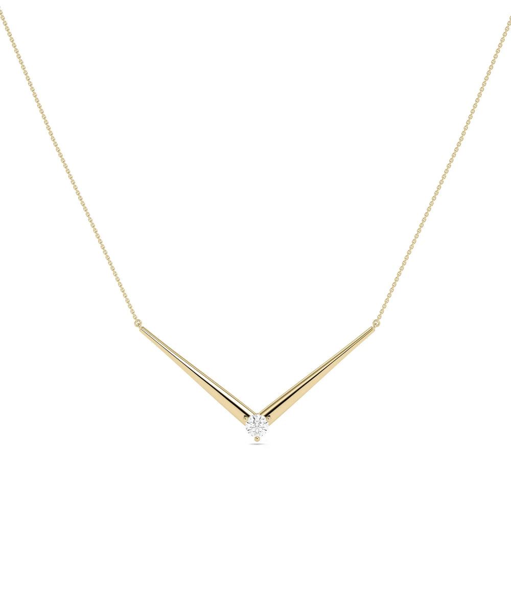 Diamond Solitaire Chevron yellow gold modern geometric dramatic elegant
