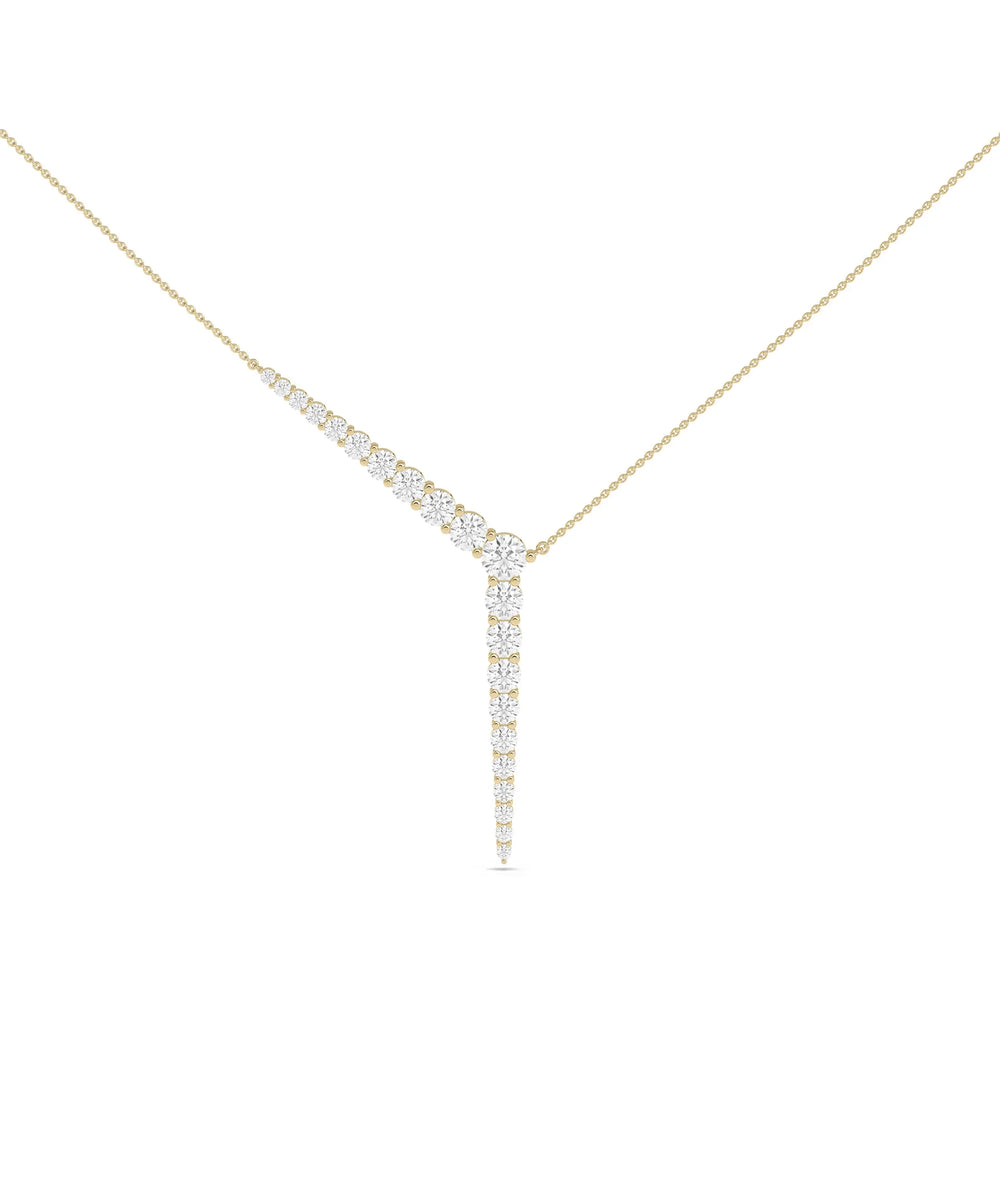 Diamond Studded Y Shape Necklace in yellow gold luxurious pavé