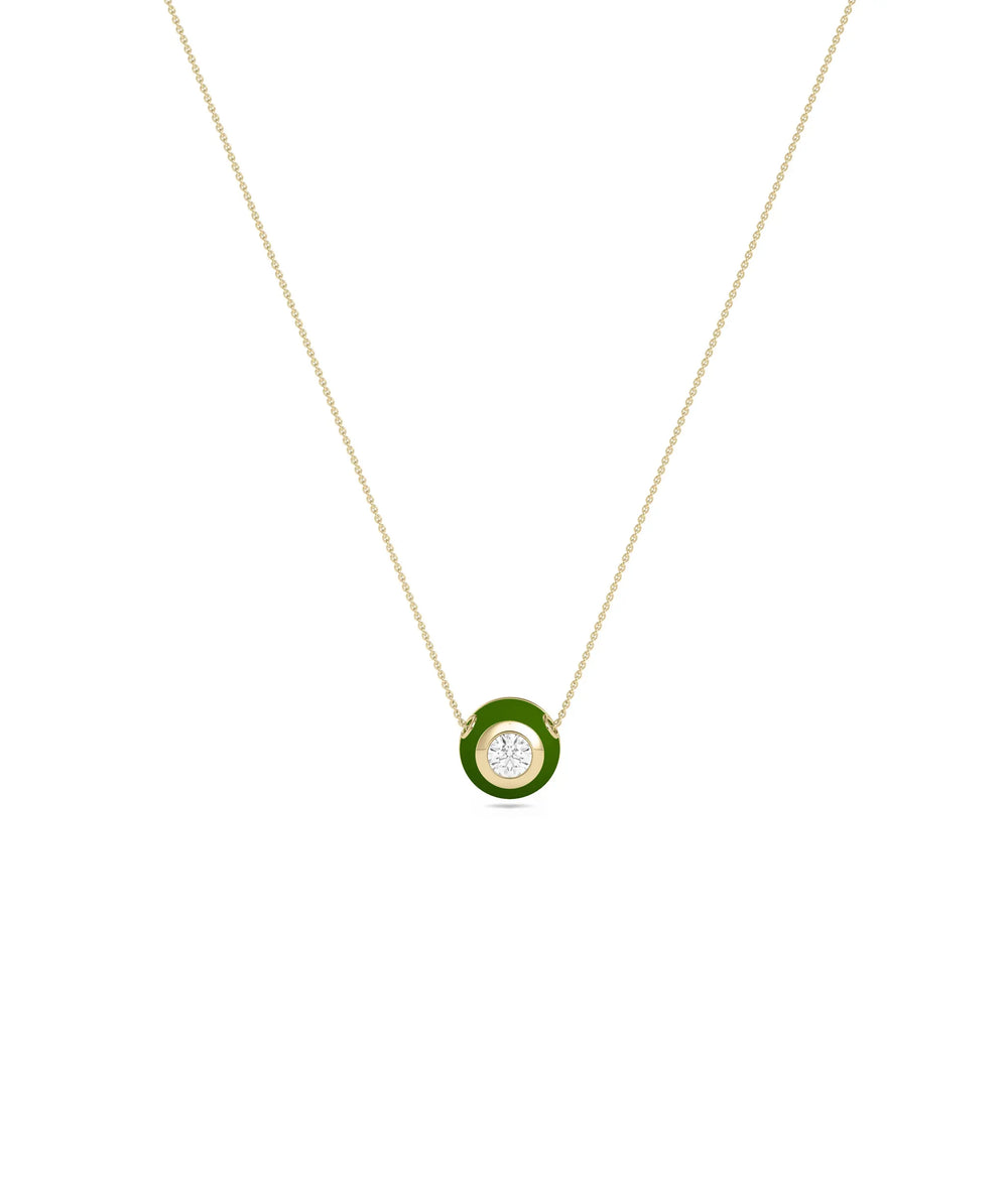 Diamond Solitaire Bubble Enamel Necklace in yellow gold playful colorful