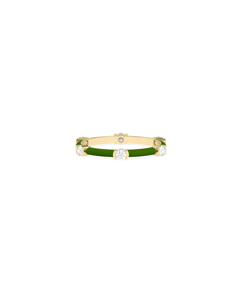 Diamond Station Enamel Band Ring in yellow gold with alternating diamond and enamel stations