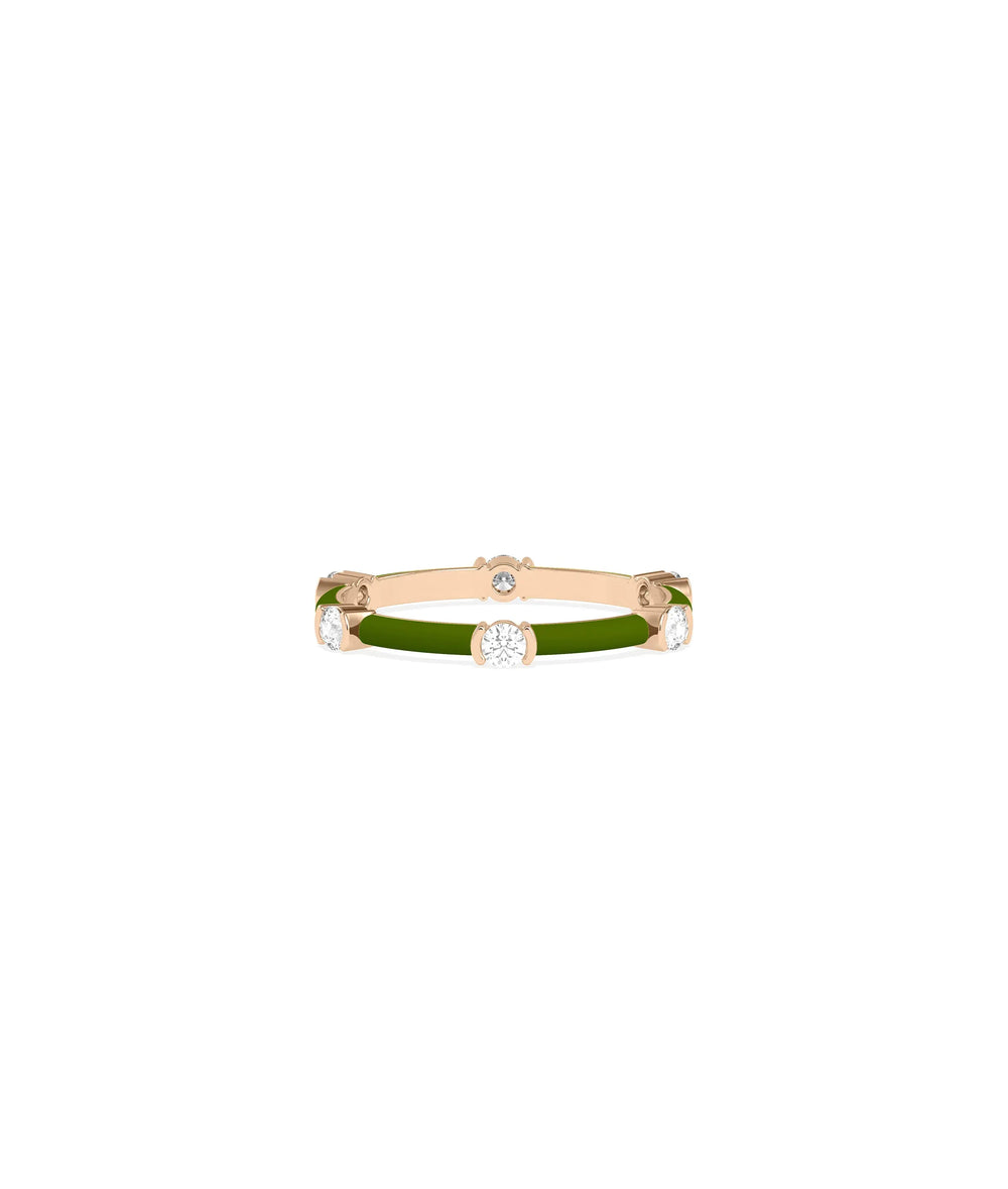 Rose gold Diamond Station Enamel Band Ring with vibrant enamel accents and sparkle