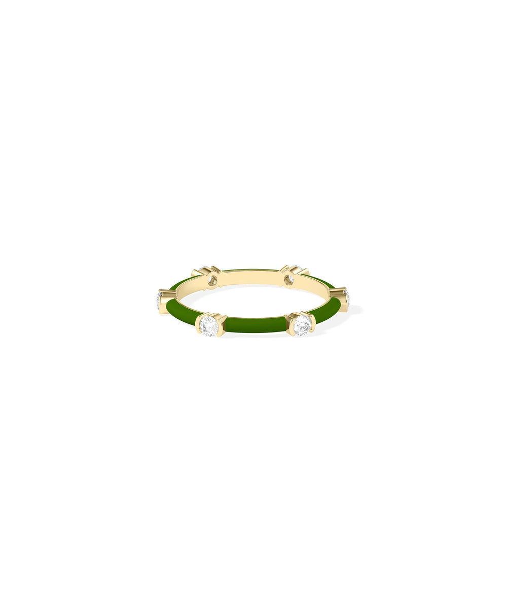 Side view Diamond Station Enamel Band Ring showing 2.5mm width and station pattern