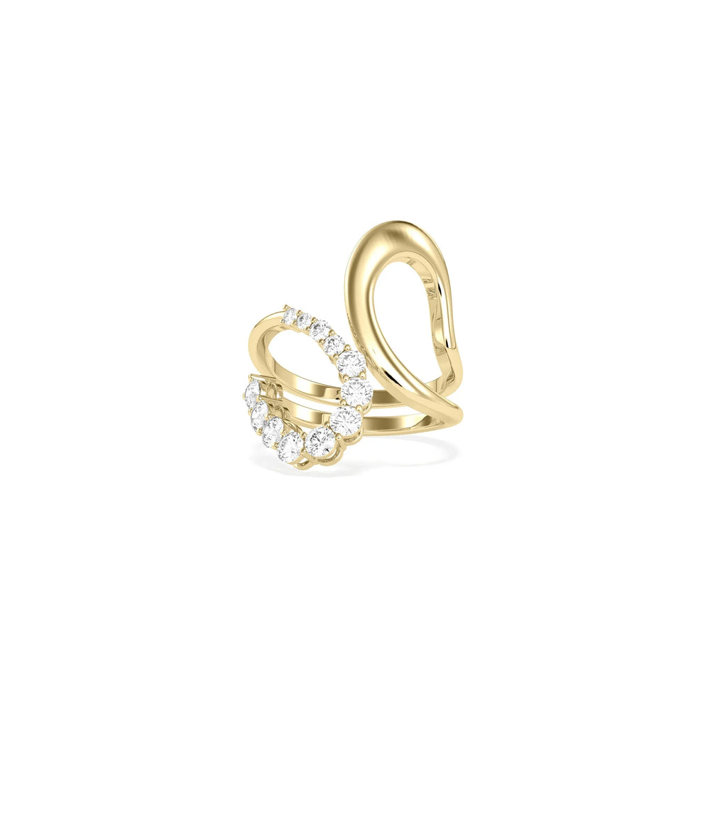 Diamond Split Ring in yellow gold with dramatic split band and 1ct diamond coverage