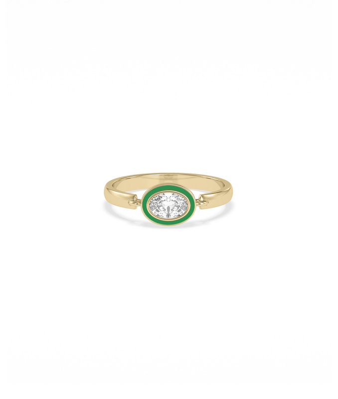 Diamond Solitaire Movable Enamel Ring in yellow gold with center solitaire and colorful enamel