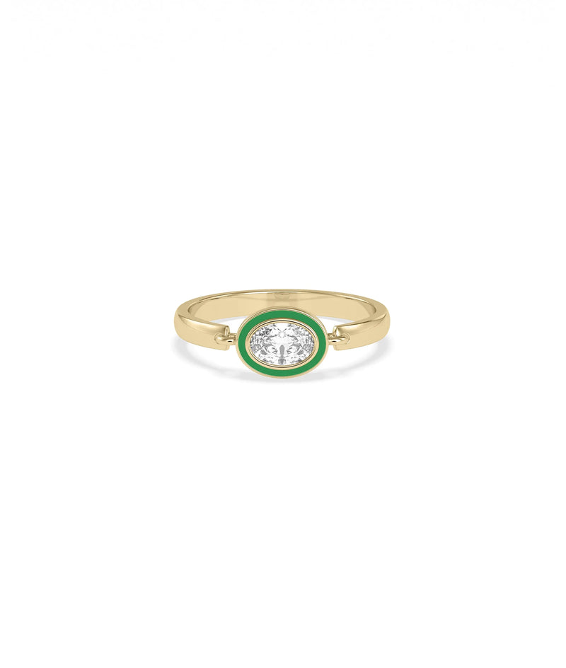 Angled view of Diamond Solitaire Movable Enamel Ring showing movable enamel mechanism