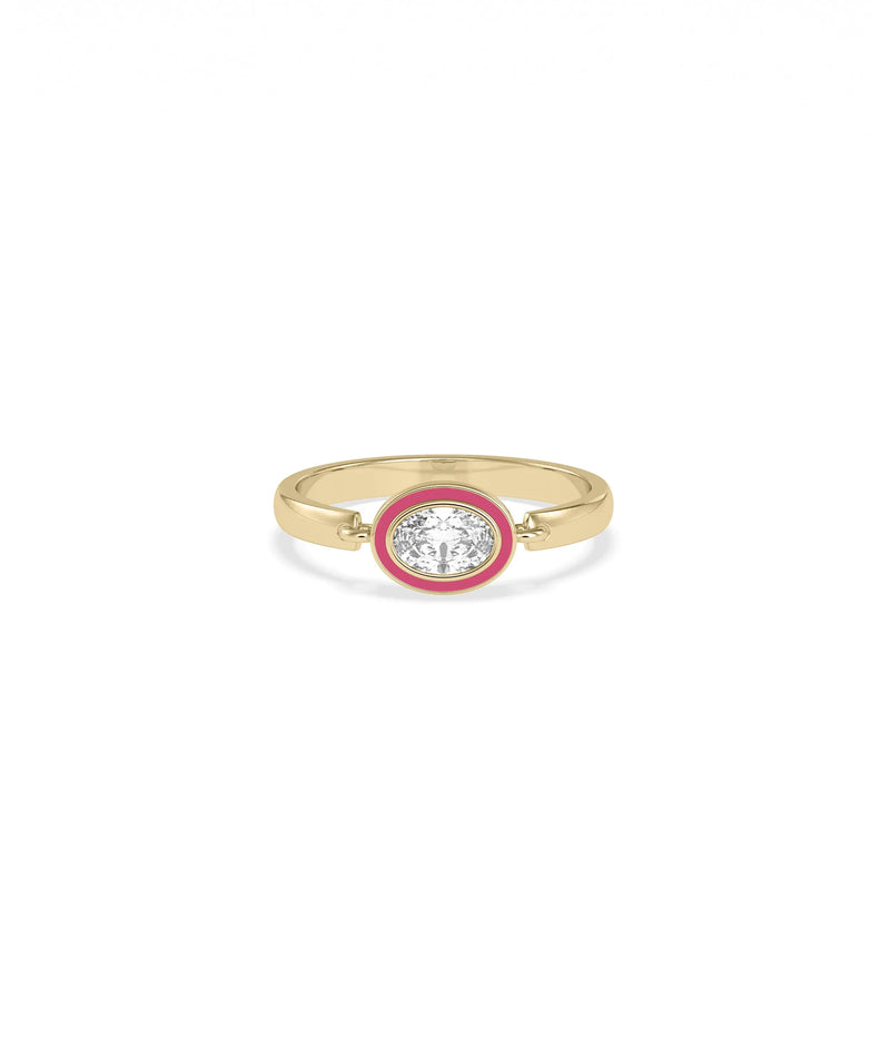 Diamond Solitaire Movable Enamel Ring in 14K gold with playful 7mm design