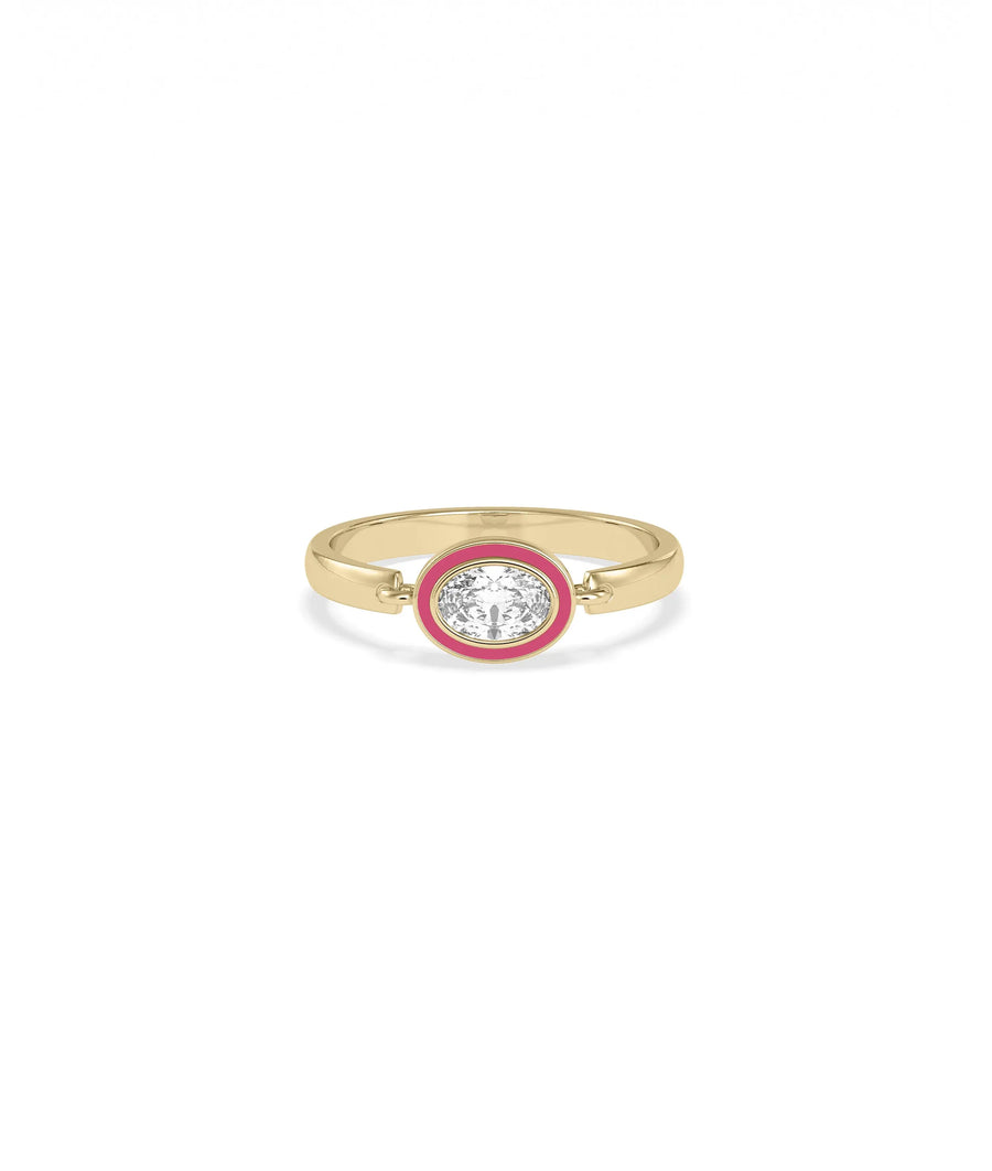 Diamond Solitaire Movable Enamel Ring in 14K gold with playful 7mm design