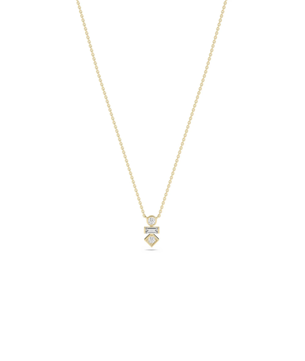 3 Stone Stacked Diamond Necklace - 79e | Everyday 14K Gold Jewelry