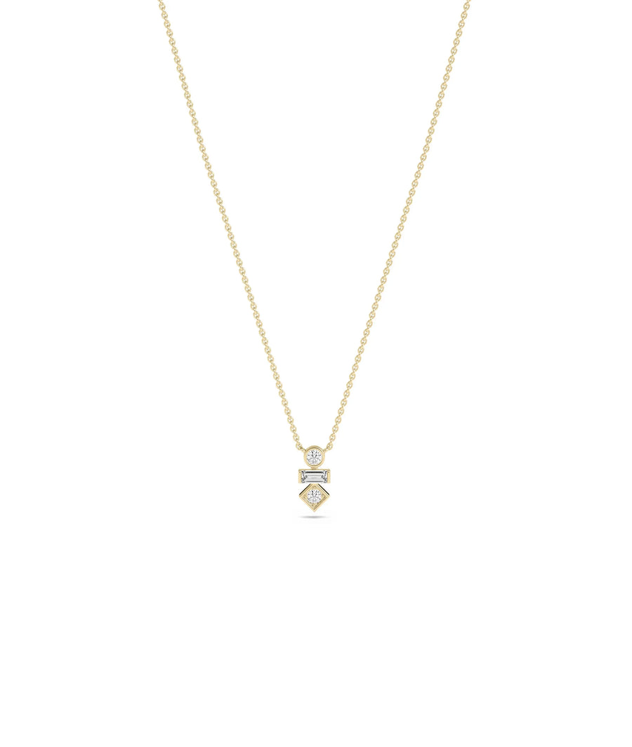 3 Stone Stacked Diamond Necklace - 79e | Everyday 14K Gold Jewelry