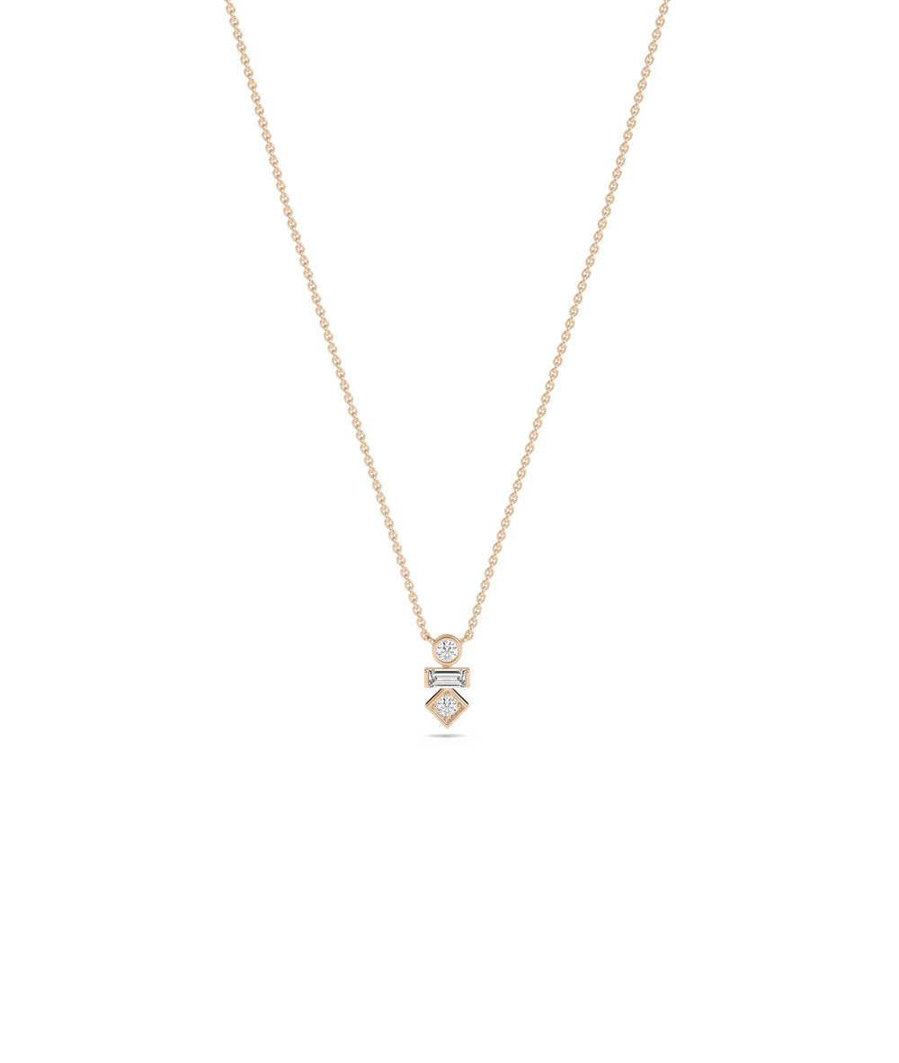 3 Stone Stacked Diamond Necklace - 79e | Everyday 14K Gold Jewelry