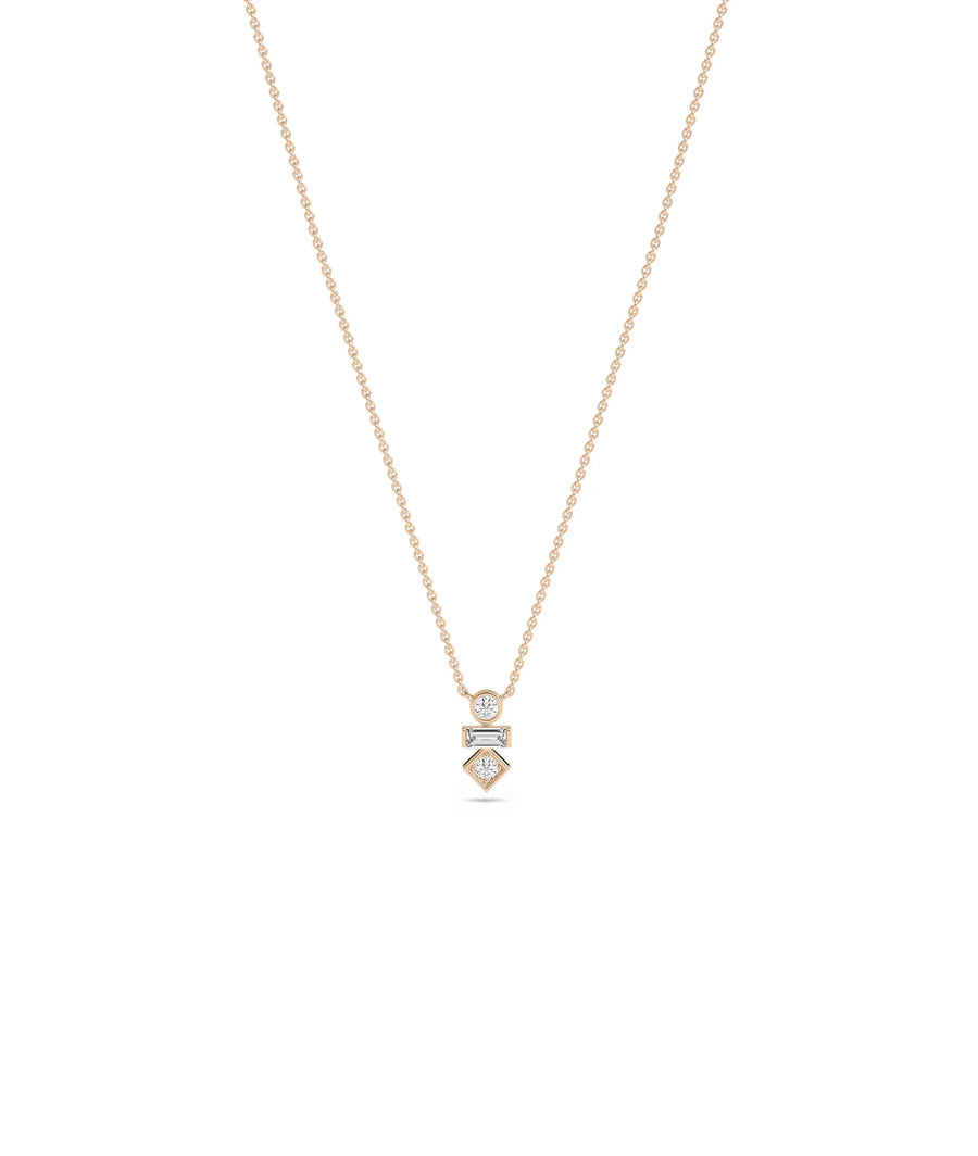 3 Stone Stacked Diamond Necklace - 79e | Everyday 14K Gold Jewelry