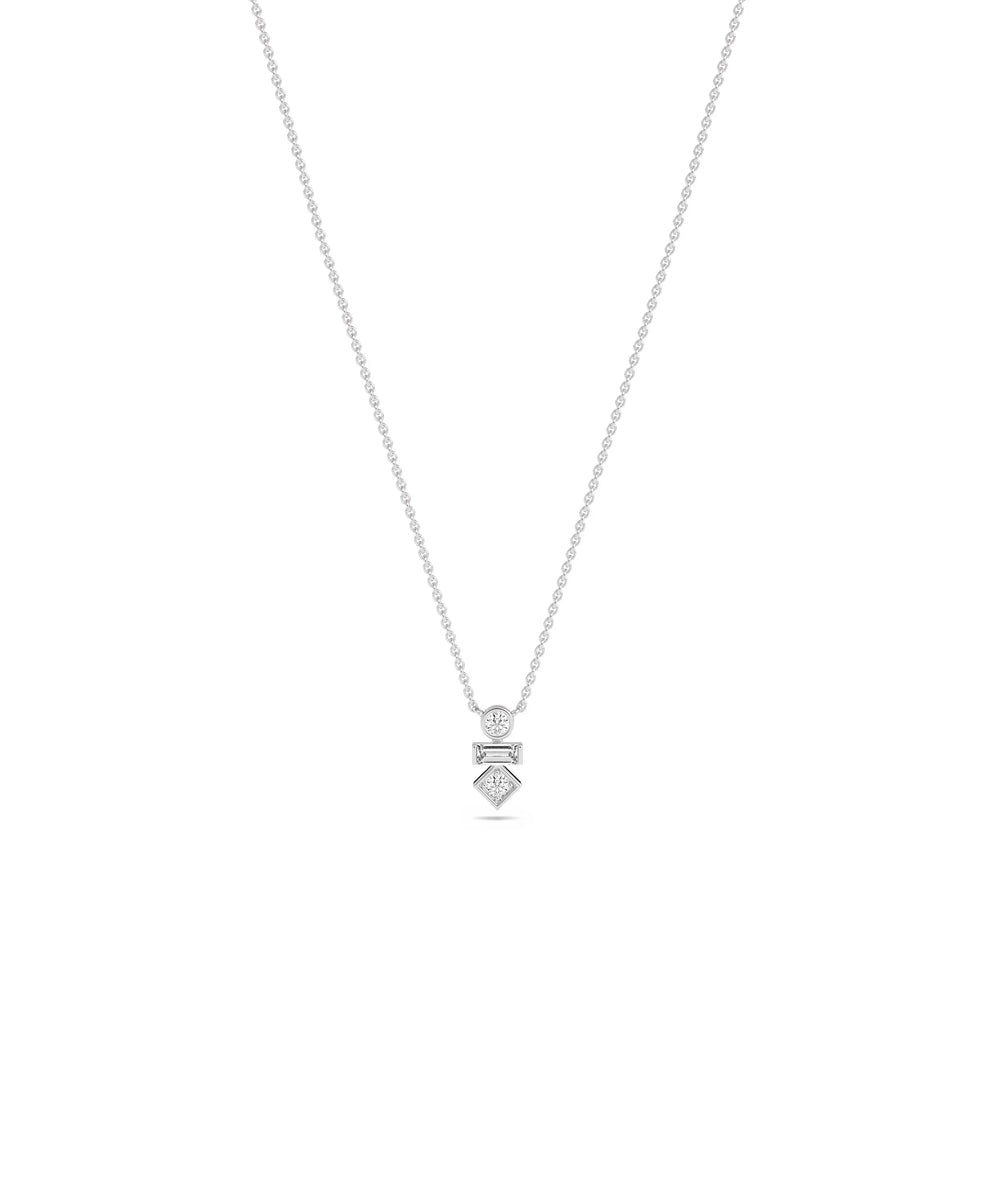 3 Stone Stacked Diamond Necklace - 79e | Everyday 14K Gold Jewelry