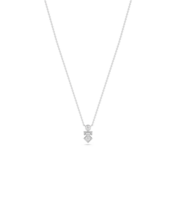 3 Stone Stacked Diamond Necklace - 79e | Everyday 14K Gold Jewelry alternate view
