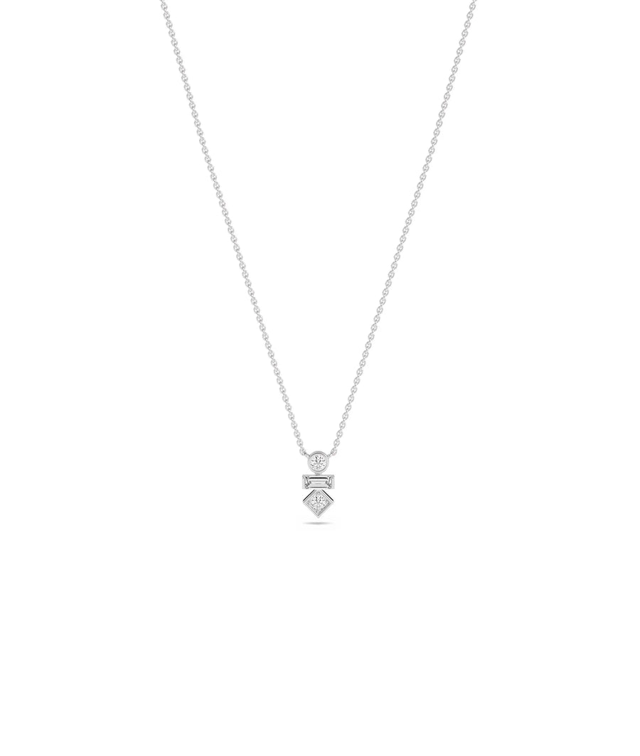 3 Stone Stacked Diamond Necklace - 79e | Everyday 14K Gold Jewelry
