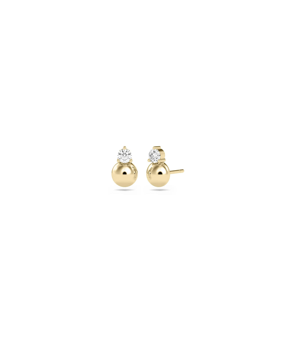 Diamond Solitaire and Bubble Stud Earring - 79e | Everyday 14K Gold Jewelry