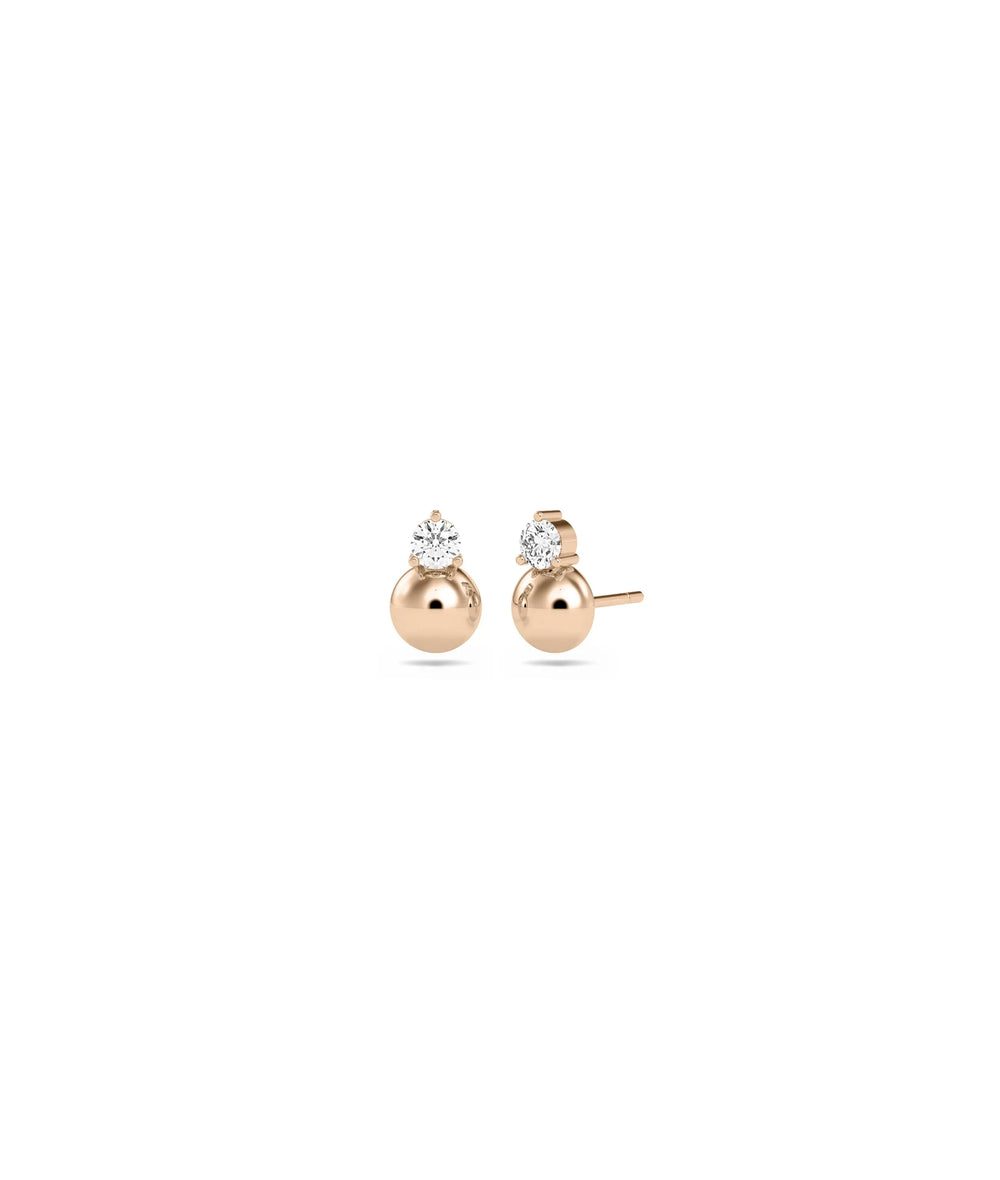 Diamond Solitaire and Bubble Stud Earring - 79e | Everyday 14K Gold Jewelry