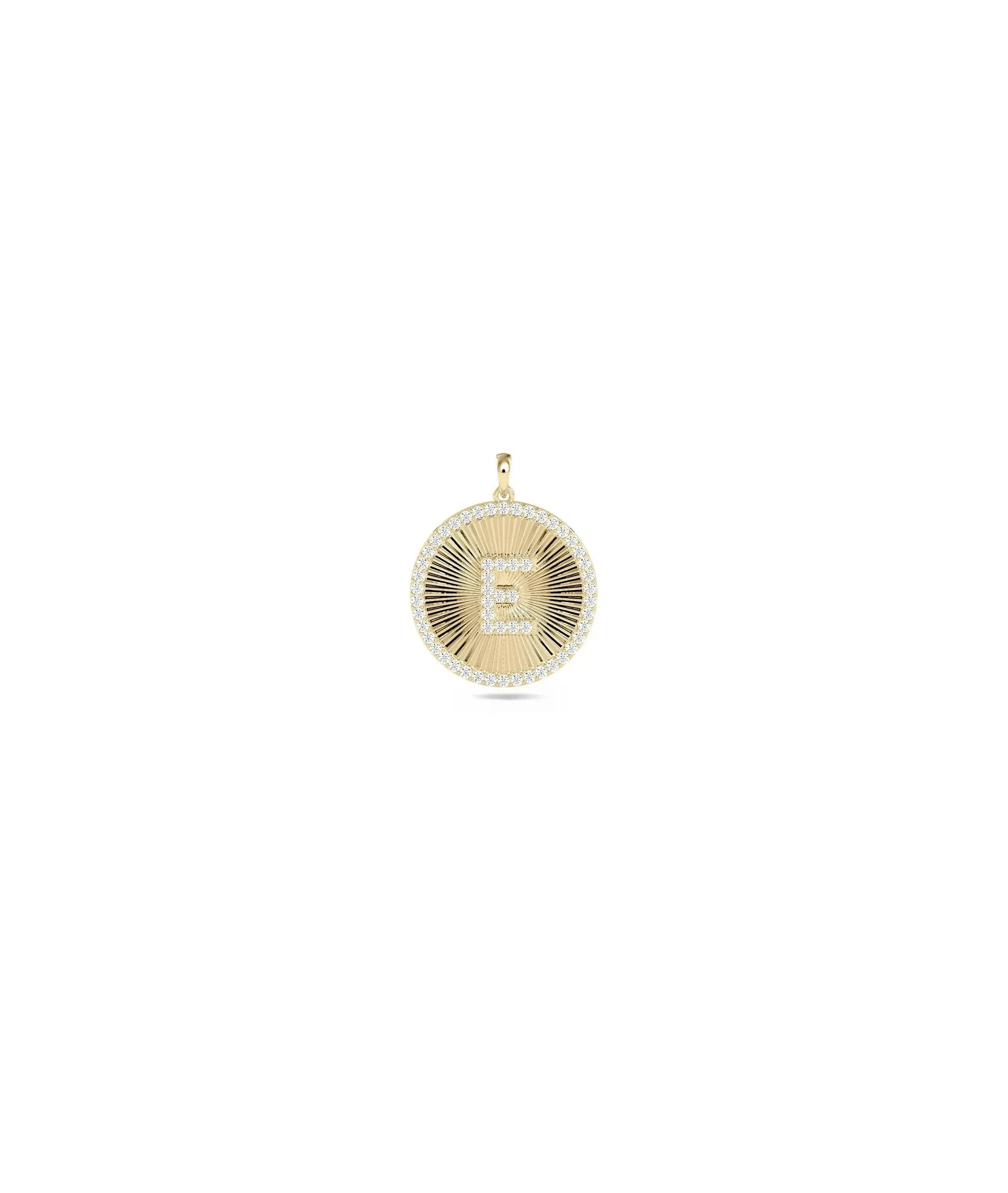 Diamond Outline Fluted Circle Custom Initial Necklace in yellow gold