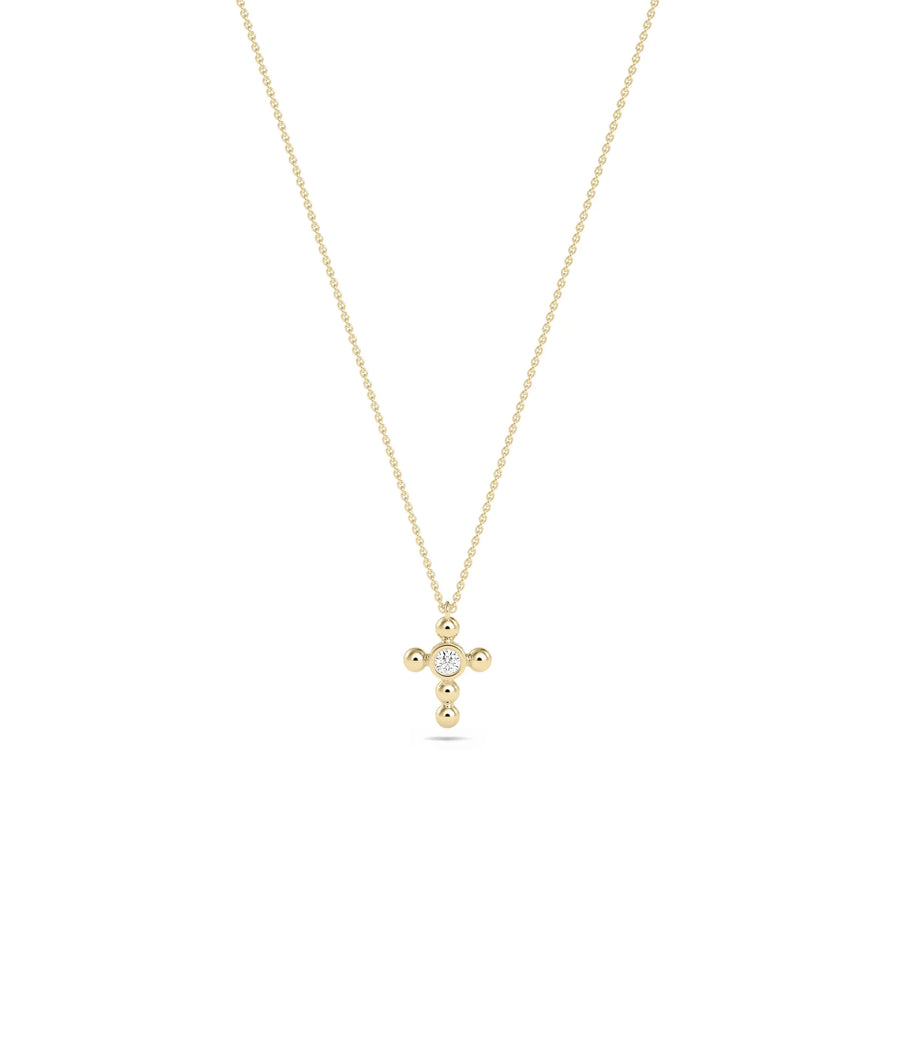Close-up showing 15mm cross with 0.03 Cttw single diamond accent