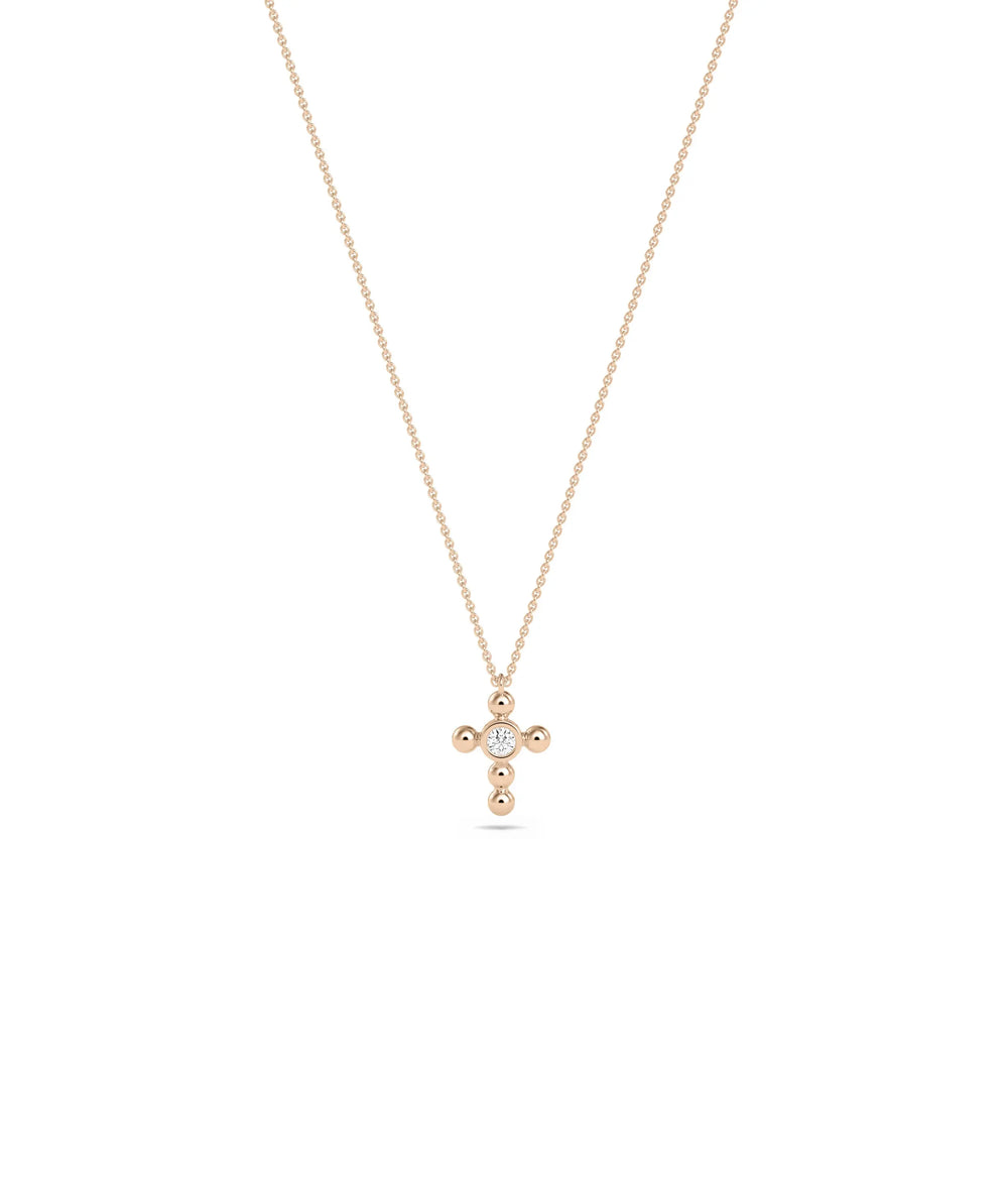Diamond Solitaire Cross Charm in rose gold warm faithful elegance