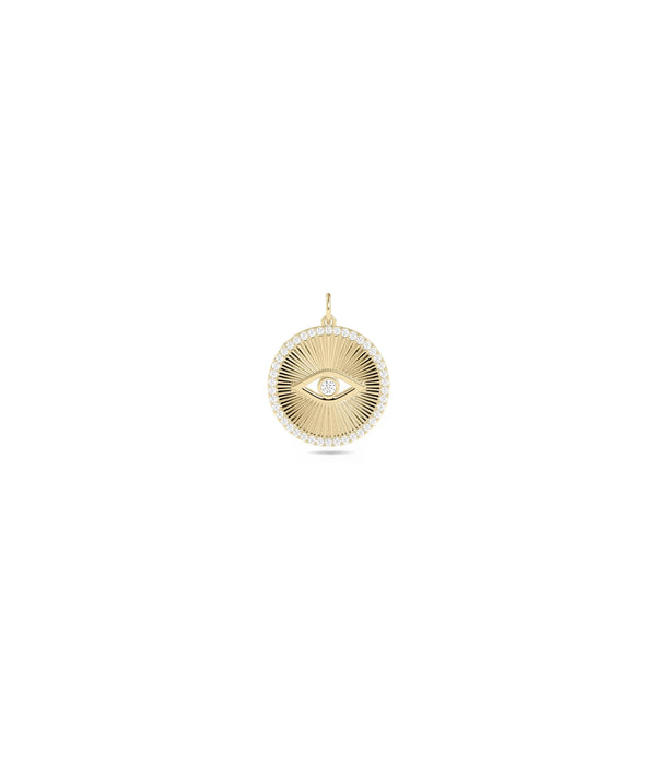 Diamond Outline Fluted Evil Eye Charm yellow gold protective symbol
