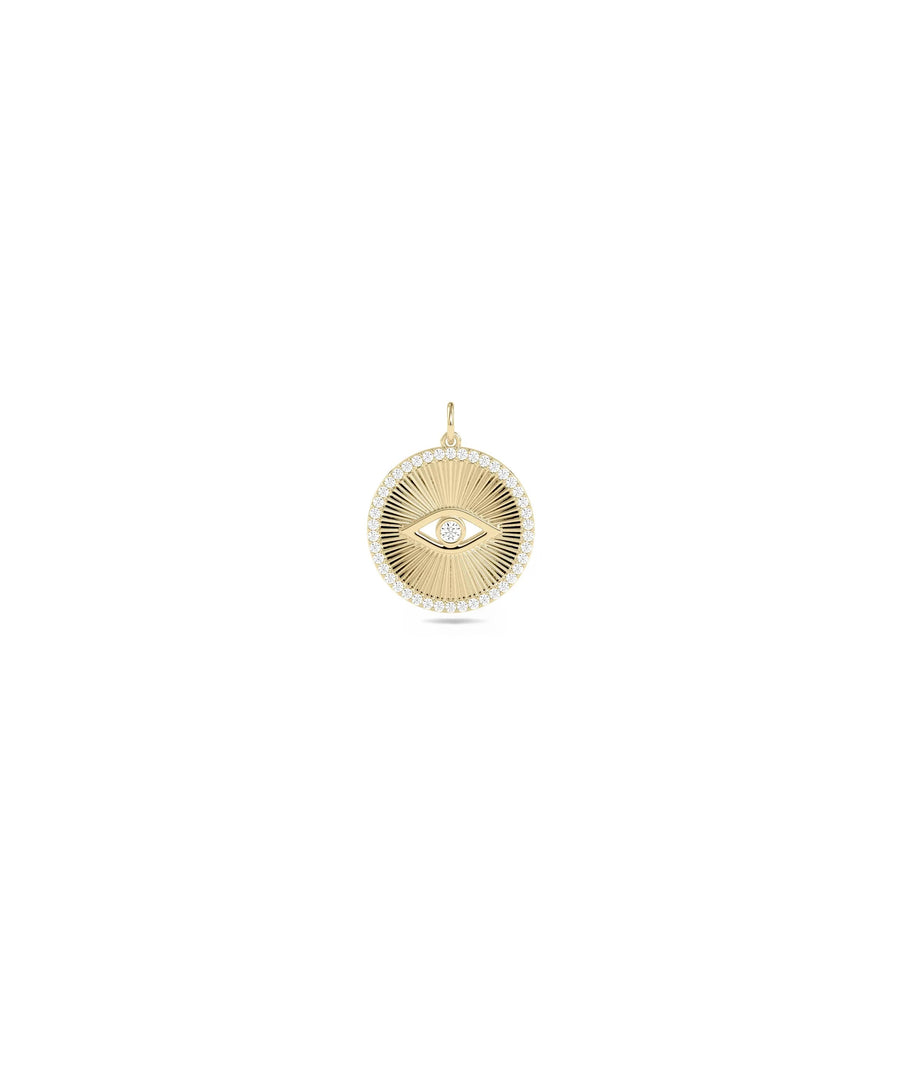 Diamond Outline Fluted Evil Eye Charm yellow gold protective symbol