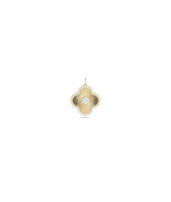Clover Fluted Diamond Solitaire Charm in yellow gold lucky Irish