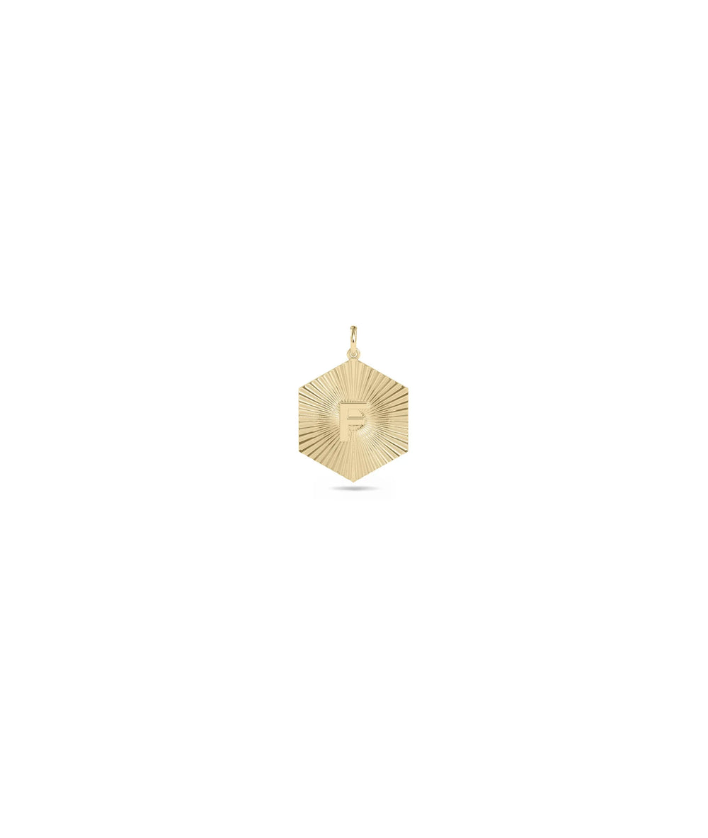 Hexagonal Fluted Initial yellow gold modern geometric personalized