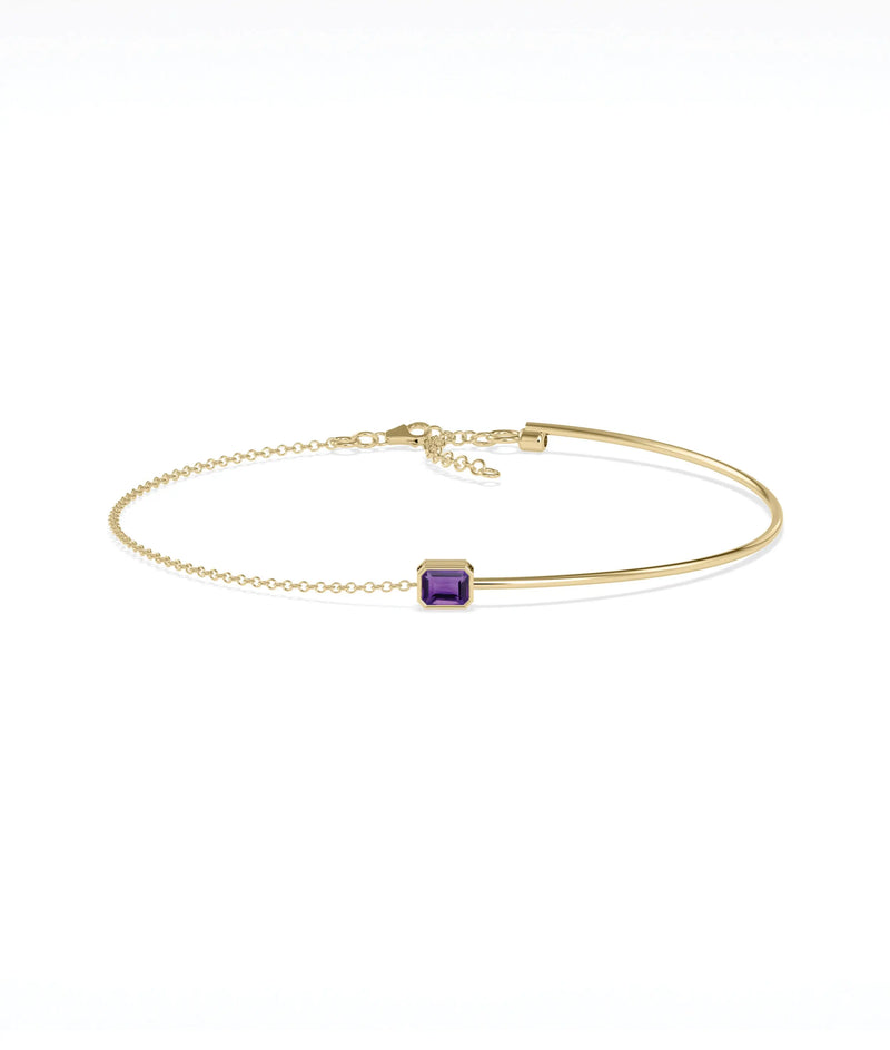 Bezel Set Birthstone Wire and Chain Bracelet - 79e | Everyday 14K Gold Jewelry