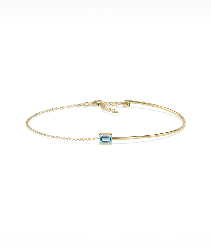Bezel Set Birthstone Wire and Chain Bracelet - 79e | Everyday 14K Gold Jewelry