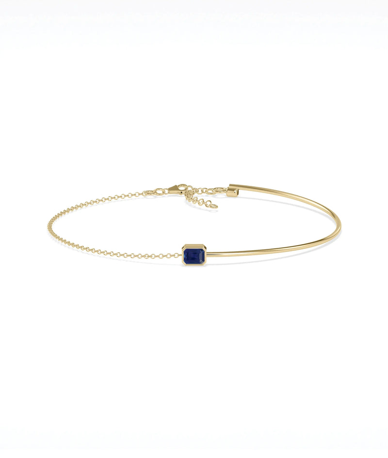 Bezel Set Birthstone Wire and Chain Bracelet - 79e | Everyday 14K Gold Jewelry