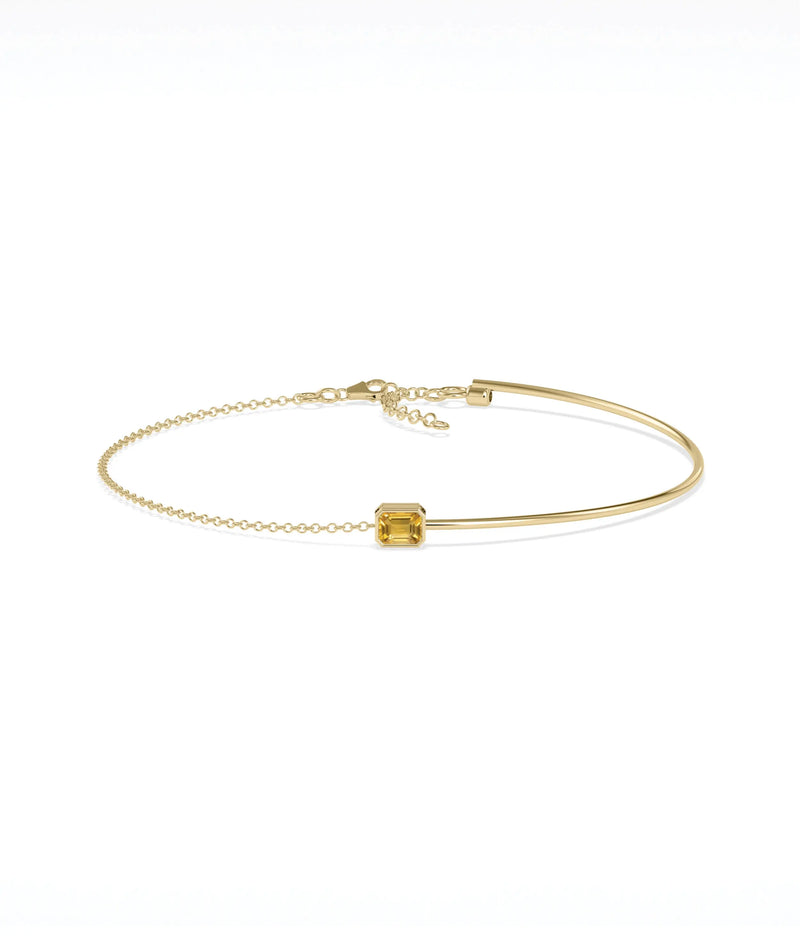 Bezel Set Birthstone Wire and Chain Bracelet - 79e | Everyday 14K Gold Jewelry