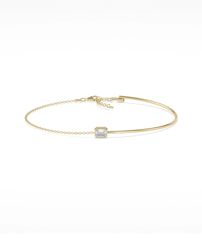 Bezel Set Birthstone Wire and Chain Bracelet - 79e | Everyday 14K Gold Jewelry