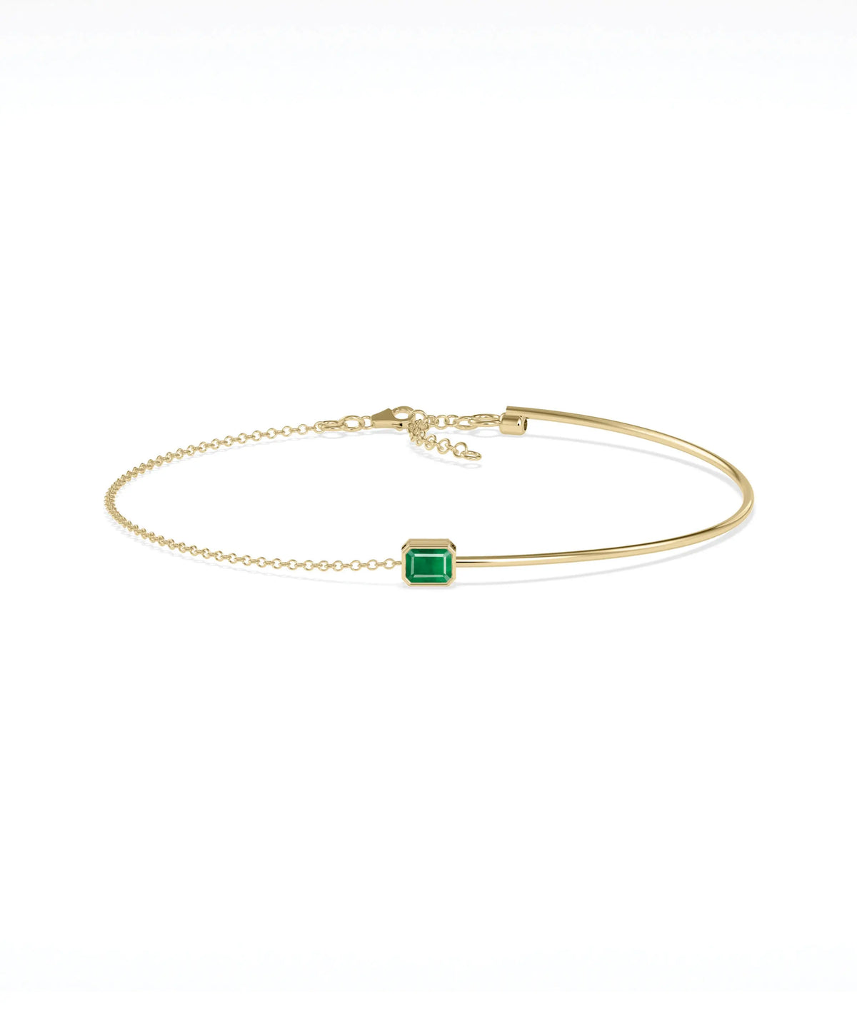 Bezel Set Birthstone Wire and Chain Bracelet - 79e | Everyday 14K Gold Jewelry