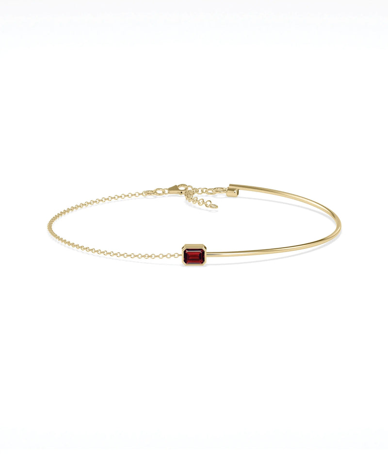 Bezel Set Birthstone Wire and Chain Bracelet - 79e | Everyday 14K Gold Jewelry