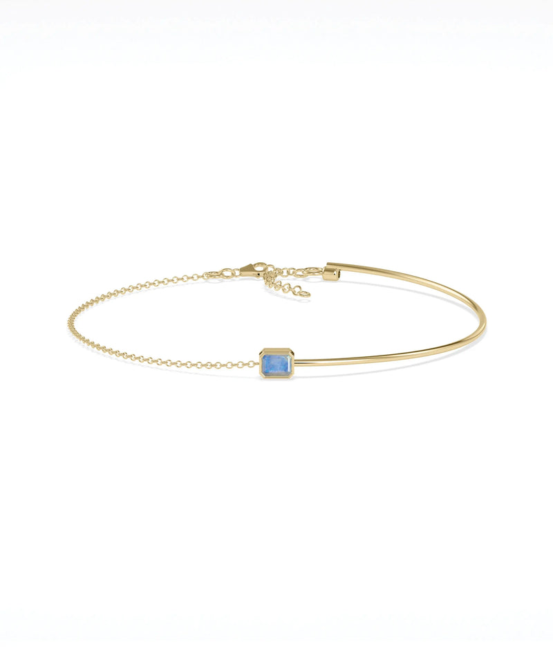 Bezel Set Birthstone Wire and Chain Bracelet - 79e | Everyday 14K Gold Jewelry