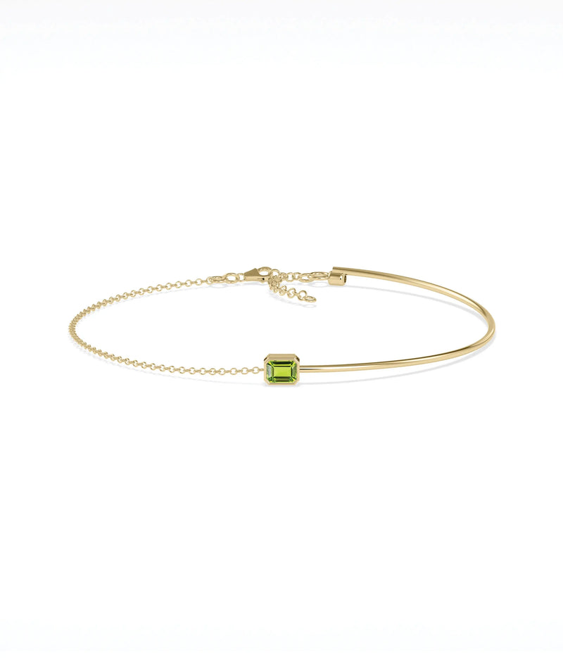 Bezel Set Birthstone Wire and Chain Bracelet - 79e | Everyday 14K Gold Jewelry
