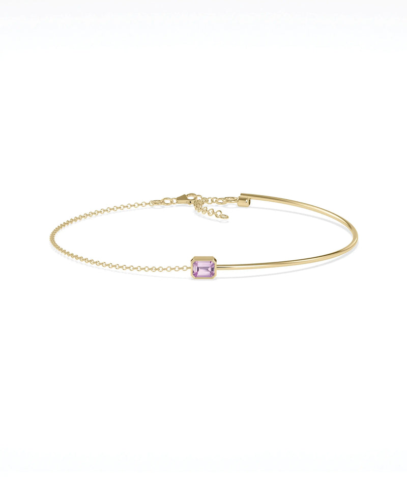 Bezel Set Birthstone Wire and Chain Bracelet - 79e | Everyday 14K Gold Jewelry