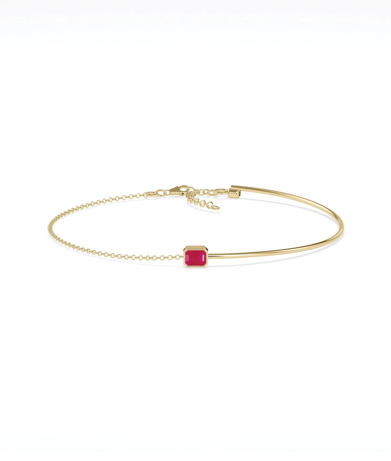 Bezel Set Birthstone Wire and Chain Bracelet - 79e | Everyday 14K Gold Jewelry