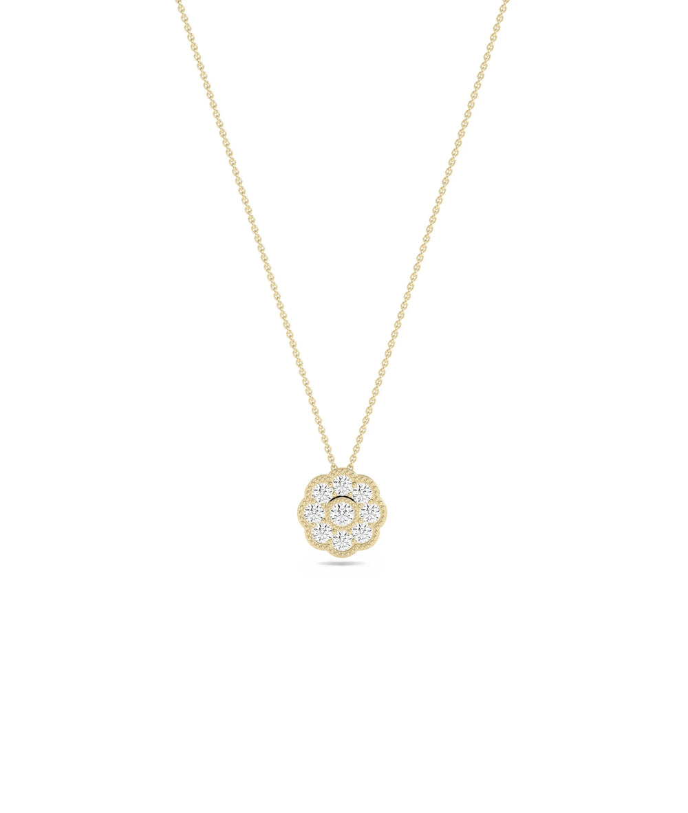 Diamond Flower Necklace in yellow gold blooming petal design