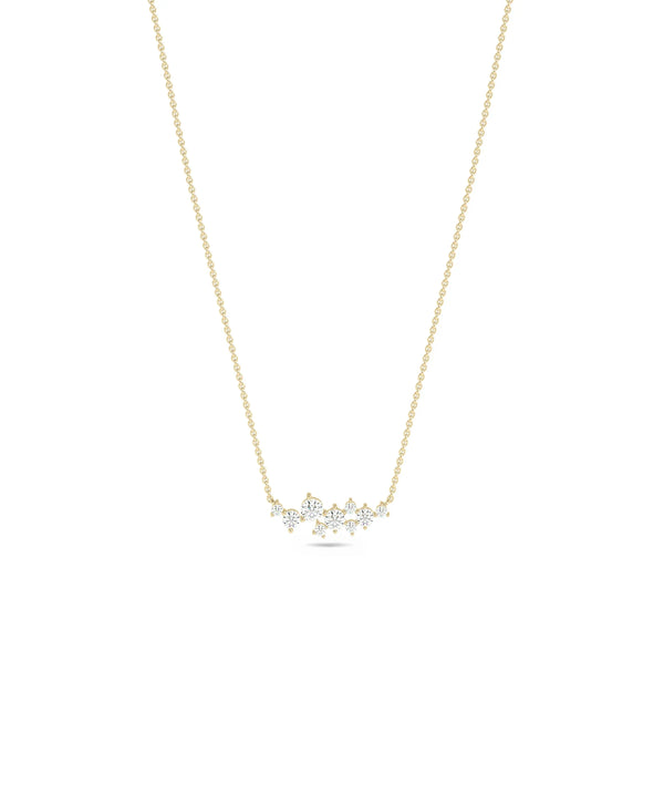 Diamond Cluster Necklace in yellow gold artistic bouquet sparkle