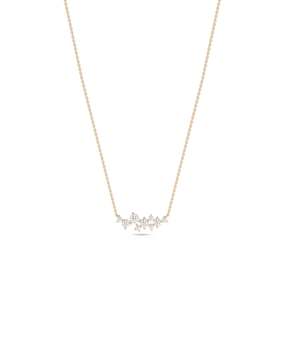 Diamond Cluster Necklace in rose gold warm artistic elegance