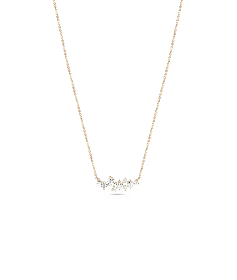 Diamond Cluster Necklace in rose gold warm artistic elegance