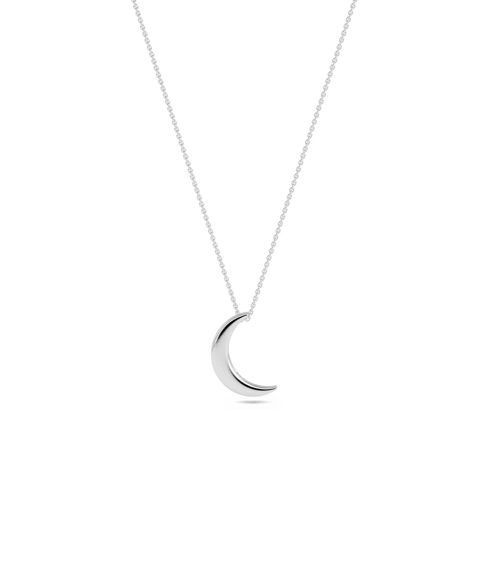 Gold Solid Crescent Necklace in white gold featuring celestial moon design