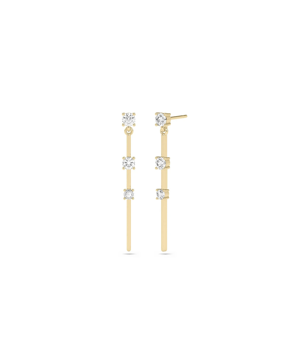 3 Stone Diamond Solitaire Dangle Earring - 79e | Everyday 14K Gold Jewelry