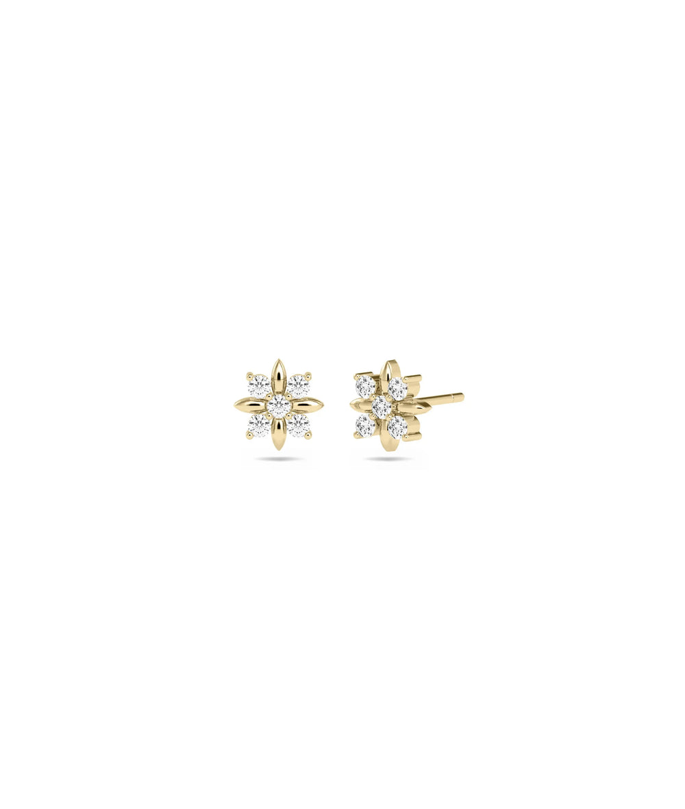 Diamond Flower Stud Earrings - 79e | Everyday 14K Gold Jewelry