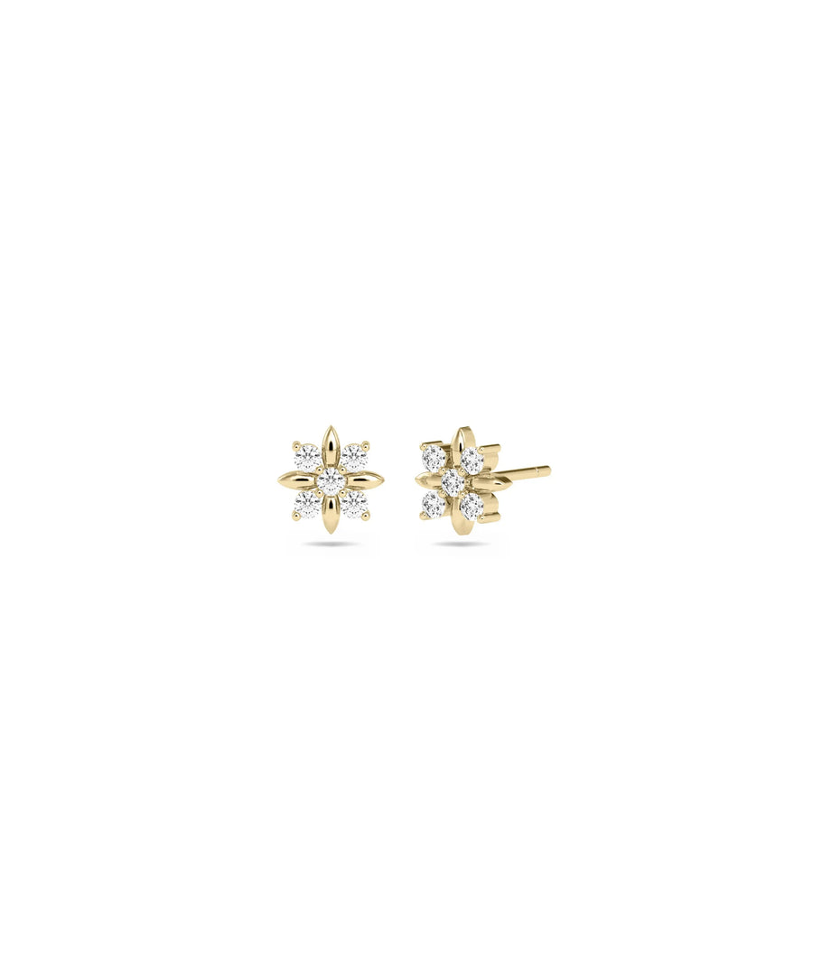 Diamond Flower Stud Earrings - 79e | Everyday 14K Gold Jewelry