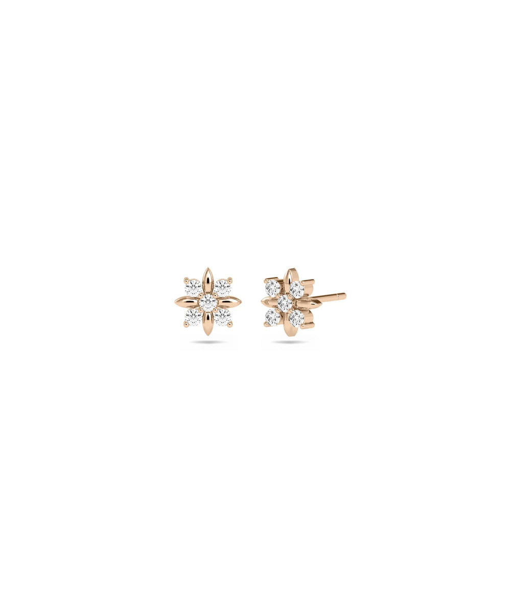 Diamond Flower Stud Earrings - 79e | Everyday 14K Gold Jewelry