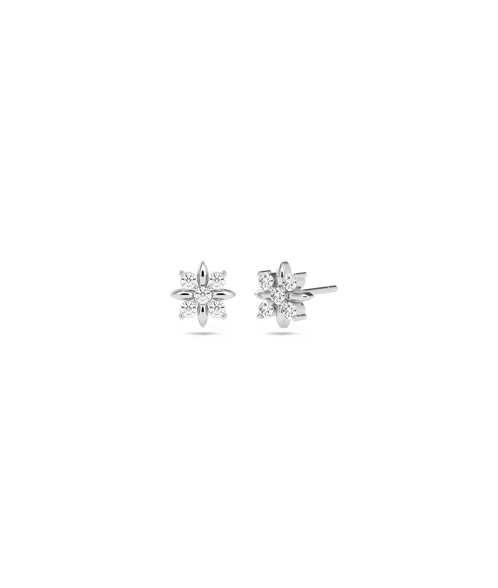Diamond Flower Stud Earrings - 79e | Everyday 14K Gold Jewelry
