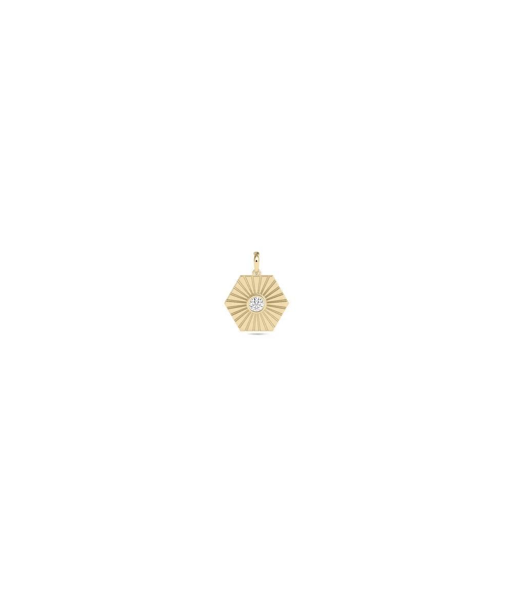 Hexagonal Fluted Diamond Solitaire Charm in yellow gold geometric modern